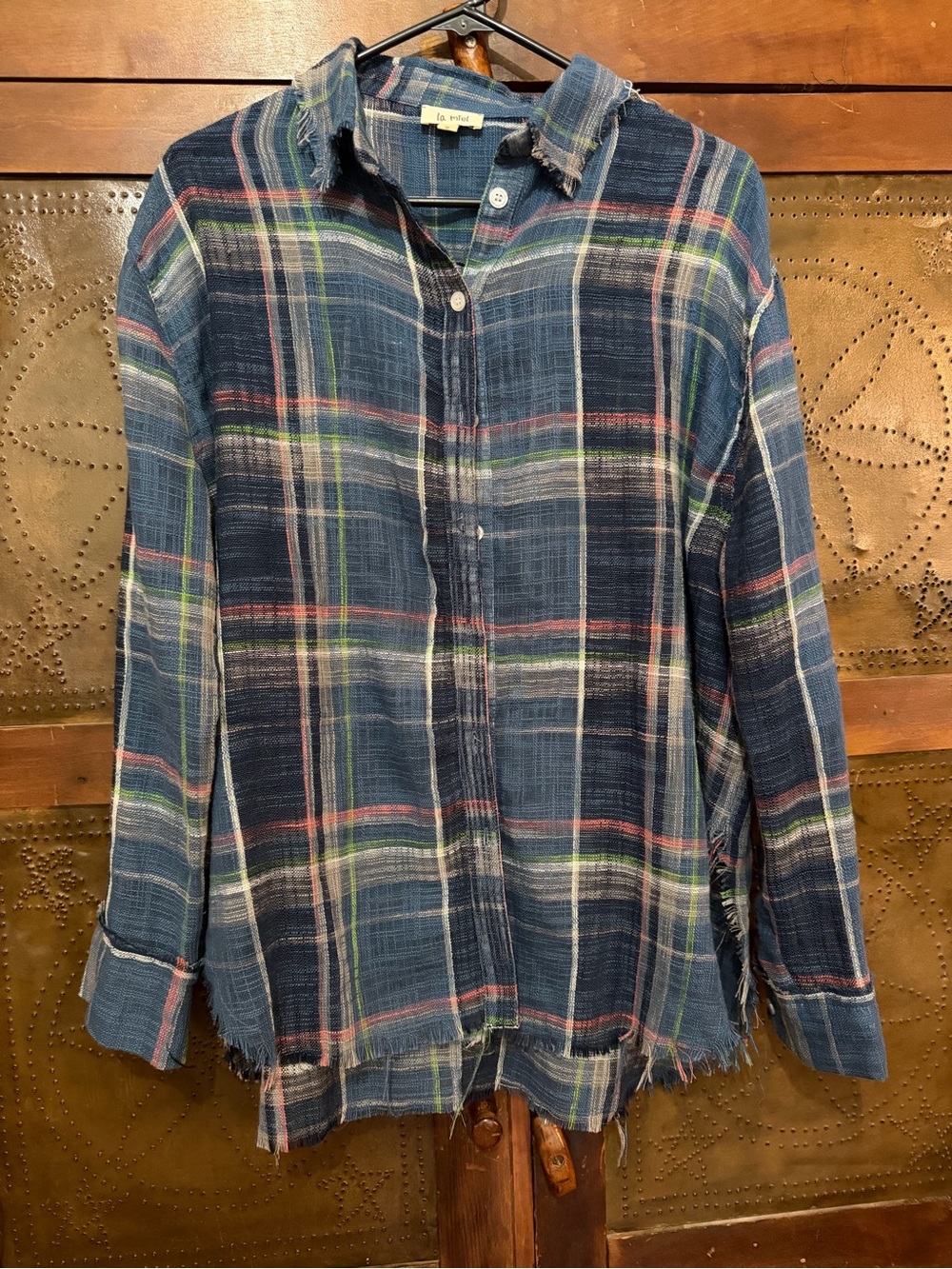 LA MIEL Blue Plaid Button-Down Shirt with Multicolor Stripes